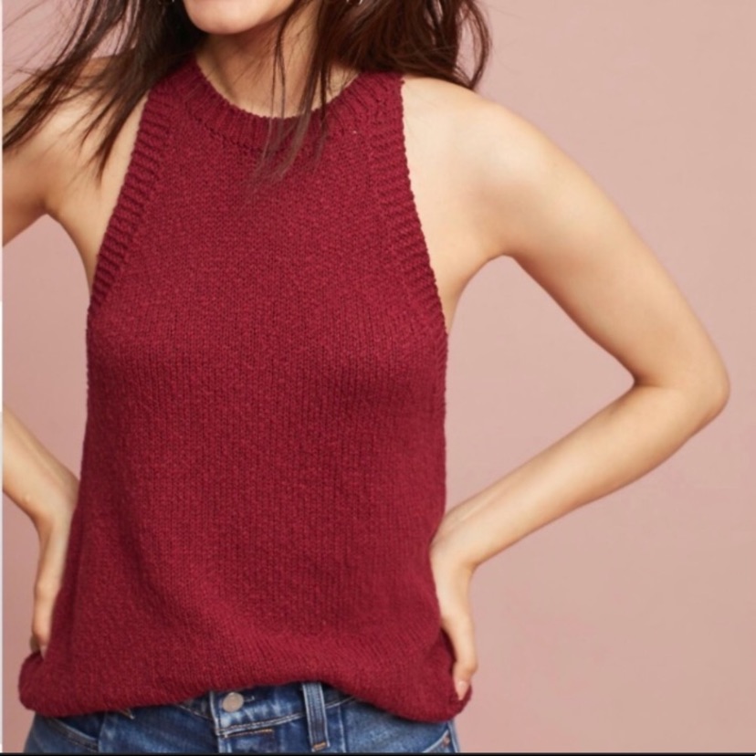 Nwot Anthropologie Maeve Thick Knit Maroon High Neck Sleeveless Sweater Tank S